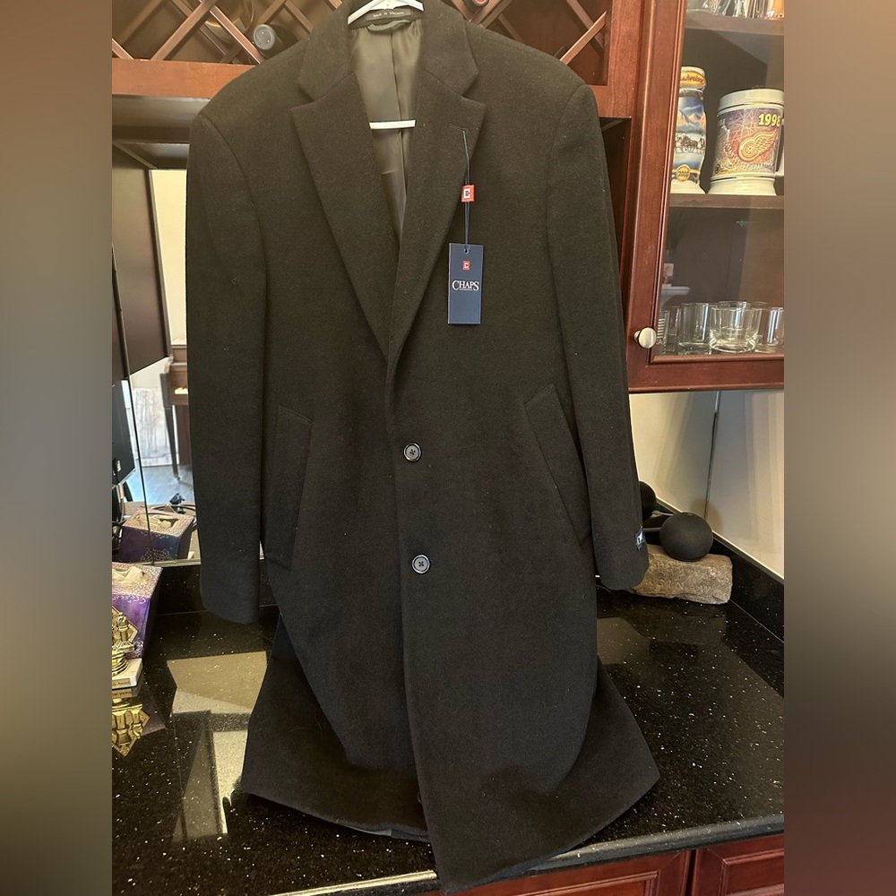 Chaps Wool Blend Luxury Black Men’s Overcoat (40 Reg) - Picture 1 of 4